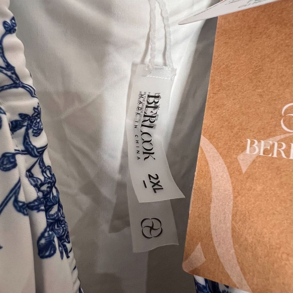 Berlook Womens Swimsuit 2XL Blue Tie‎ Floral One Piece Swimwear Stretch NWT - Picture 8 of 9